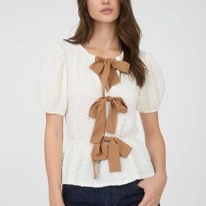 Elegant White and Tan Women's Top